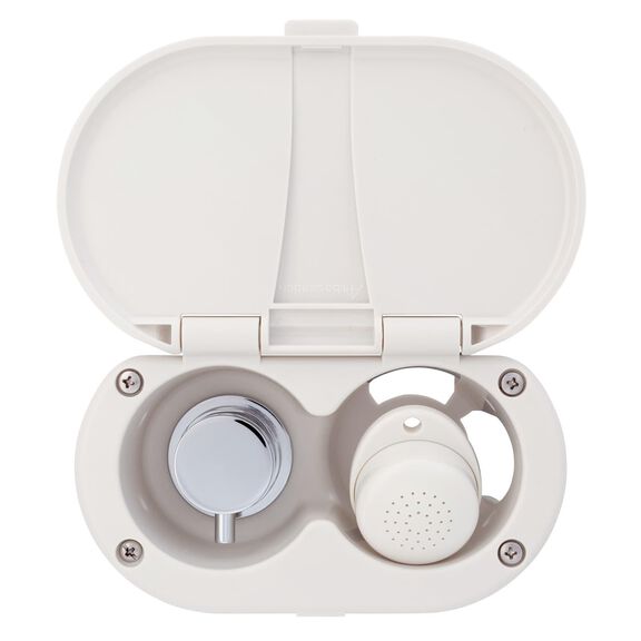 Aidack Transom Shower Hot/Cold Mixer, Warm White Cup & Lid, Small Warm White Sprayer, 10' White Rubber Hose, Chrome Aidack Handle image number 5