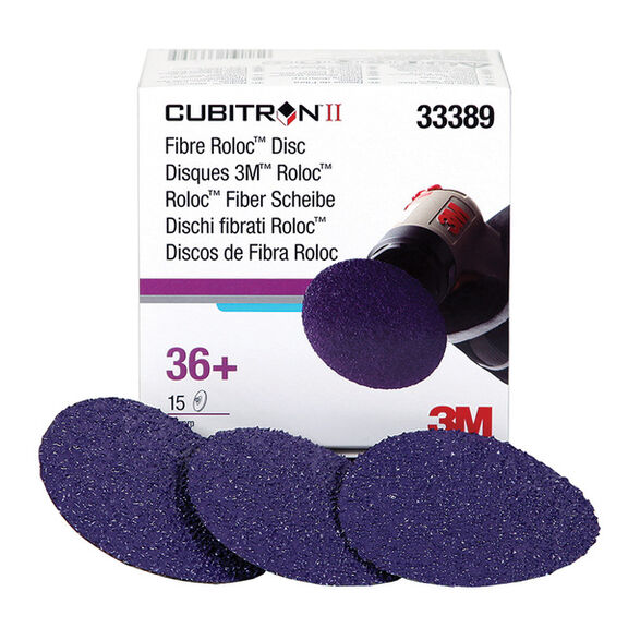 Cubitron&trade; II Roloc&trade; Discs, Grit: 36, Diameter: 3", Color: Purple, Standard Pack: Box, Quantity/Box: 15 image number 0