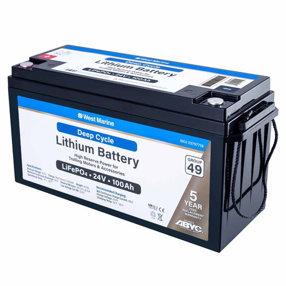 Group 49 Lithium Iron Phosphate Deep Cycle Battery, 24V 100Ah, Certified to ABYC Standards image number 1