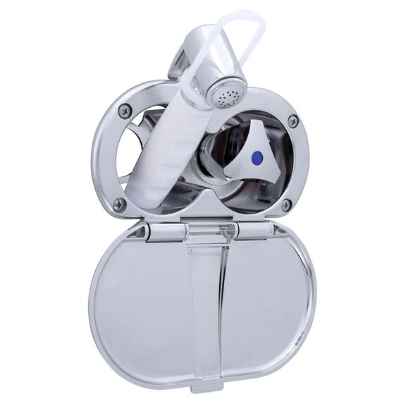 Trinidad Transom Shower Cold Only, Chrome Cup & Lid, Hammer-Head Arctic White Sprayer, 6' White Rubber Hose, Chrome Trinidad Handle image number 0