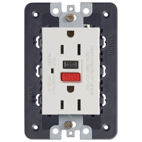 Vimar Eikon 21296.N 3-Module GFCI Duplex USA Outlet 15A 125V, Silver image number 0