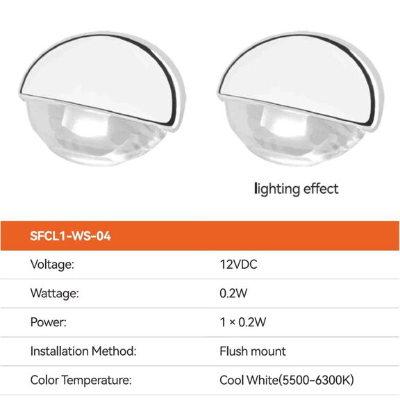 SEAFLO 04 Series LED Courtesy Light, Cool White, 12V DC, 0.2W, IP67 image number 3