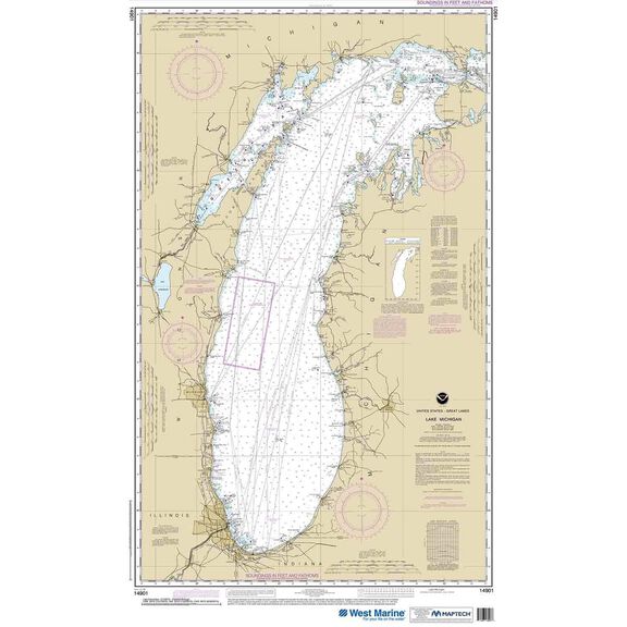 Maptech&reg; NOAA Recreational Waterproof Chart-Lake Michigan (Mercator Projection), 14901 image number 0