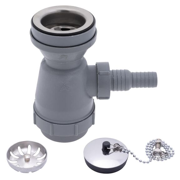 2" Drain, Trap Sink Drain, 3/4" & 1" Hose Barb, w/Strainer, w/Chain Stopper Brushed  Finish image number 0