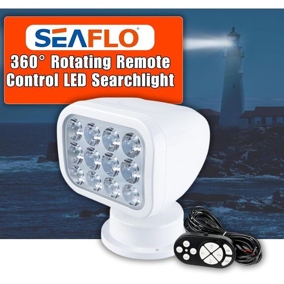SEAFLO 28W Remote Control LED Searchlight, Warm White, Wired Remote, White image number 1