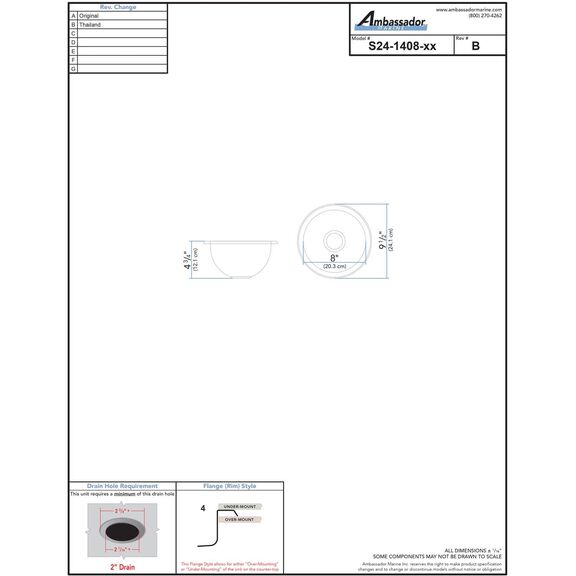 HalfSphere Sink Brushed Finish, 304 Stainless Steel, 2" Drain, SoundKOTE image number 3
