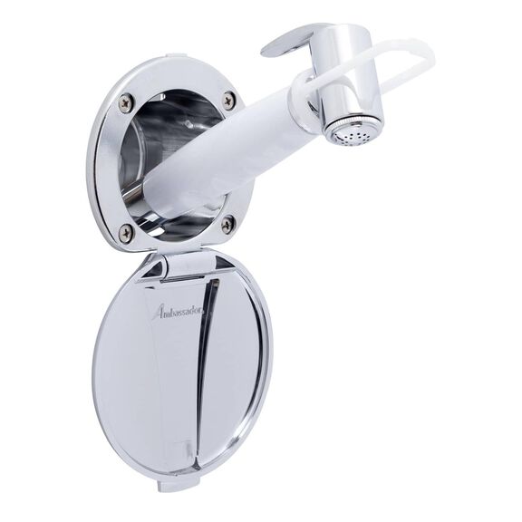 Recessed Shower Chrome Cup & Lid, Hammer-Head Arctic White Sprayer, 10' White Rubber Hose image number 0