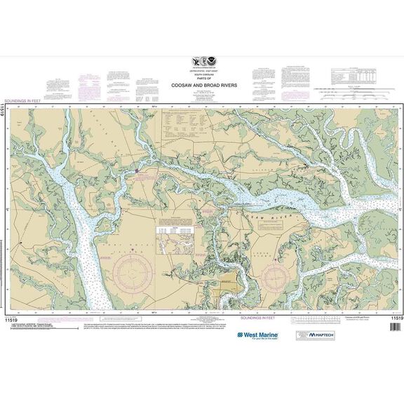 Maptech&reg; NOAA Recreational Waterproof Chart-Parts of Coosaw and Broad Rivers, 11519 image number 0