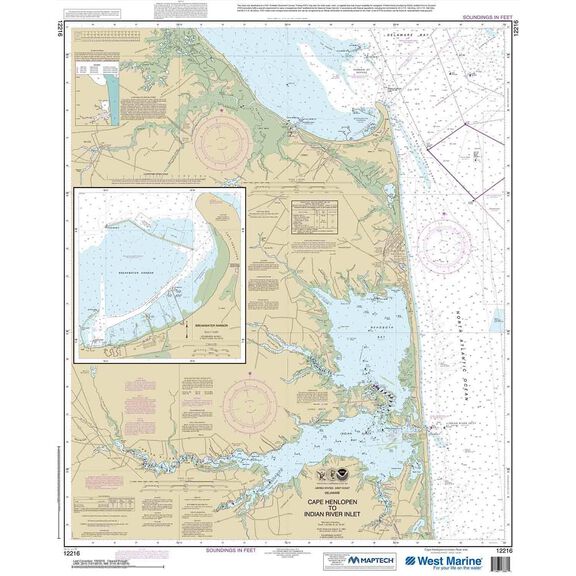 Maptech&reg; NOAA Recreational Waterproof Chart-Cape Henlopen to Indian River Inlet; Breakwater Harbor, 12216 image number 0