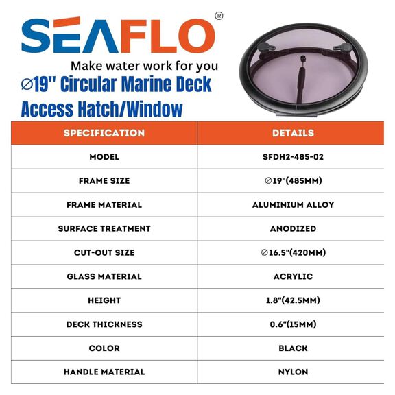 SEAFLO 02-Series 19" Black Aluminum Circular Deck Hatch image number 2