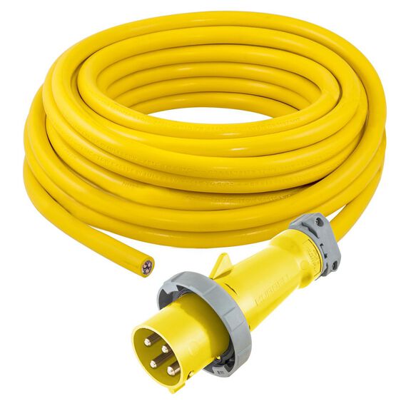 Hubbell Marine Cable, 100A 125/250V, 75ft, IT4, Yellow, Stow Cable  w/ Both Plug and Connector Ends image number 0