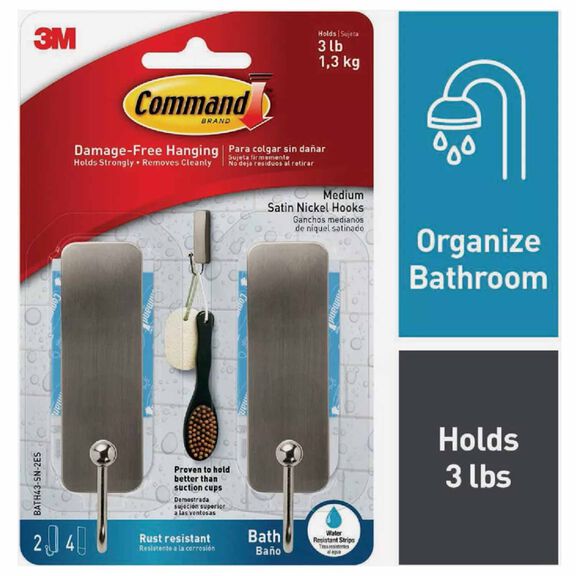 Command&trade; Bath Medium Hooks, Satin Nickel image number 0