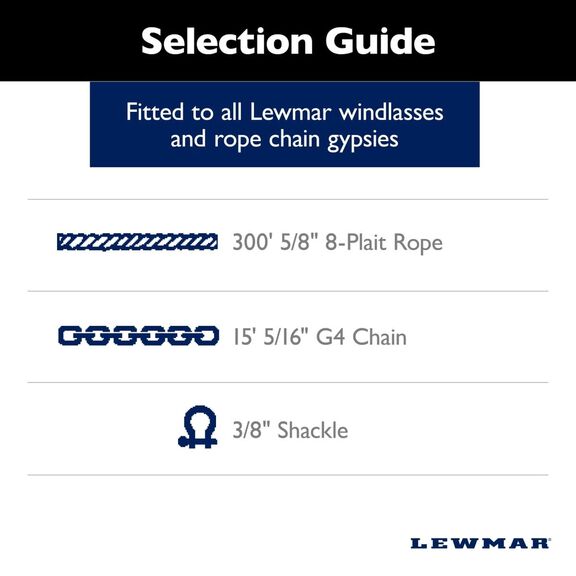 Lewmar Anchor Rode - 15' 5/16" G4 Chain, 300' 5/8" 8-Plait Rope with 3/8" Shackle image number 1