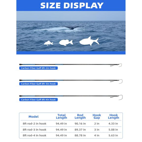 BLUEWING 8ft Carbon Fiber Gaff with 2in Stainless Steel Hook image number 6