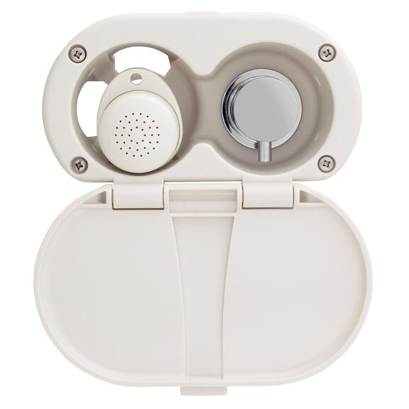 Aidack Transom Shower Hot/Cold Mixer, Warm White Cup & Lid, Small Warm White Sprayer, 10' White Rubber Hose, Chrome Aidack Handle image number 4