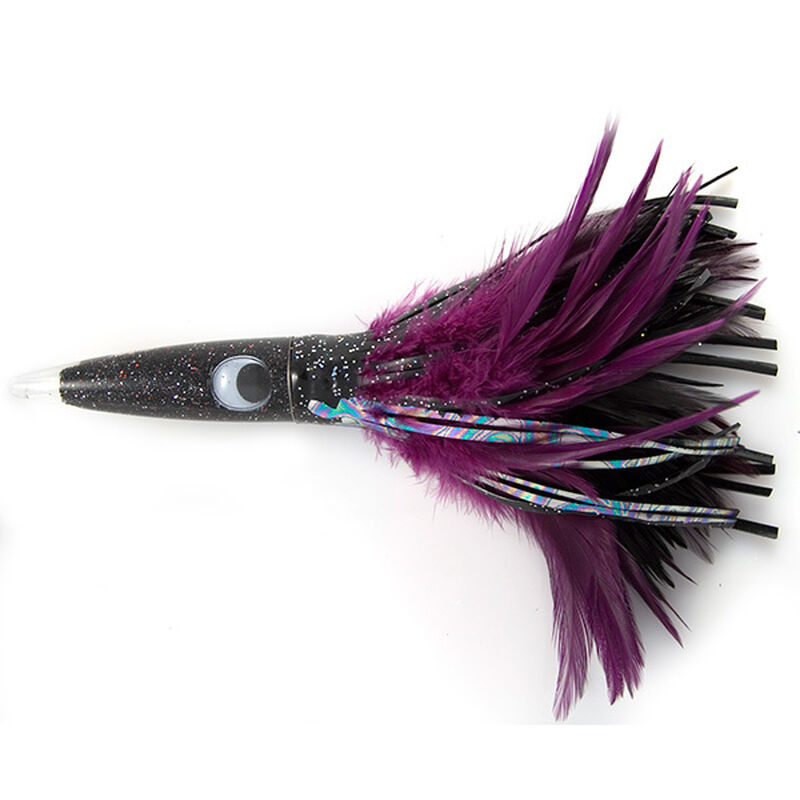 C&H Wahoo Whacker Feather Lure - 10in - Black Foil/Purple