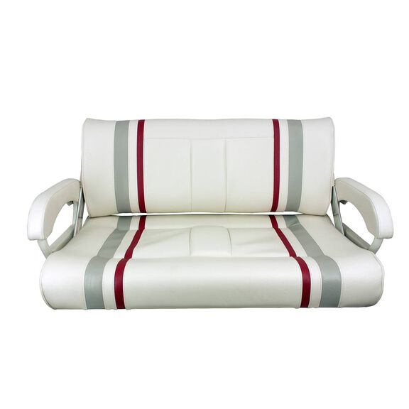 Double Bucket Bench Seat, White Upholstery with Red and Gray Stripes image number 1