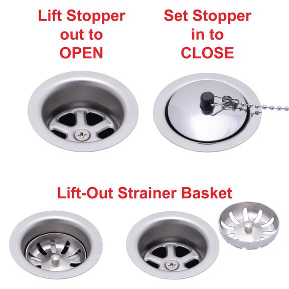 2" Drain, Trap Sink Drain, 1-1/4"-M Thread,  w/Strainer, w/Chain Stopper Ultra-Mirror Finish image number 2