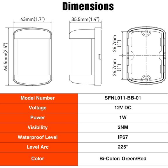 SEAFLO Mini Bi-Color LED Navigation Light Black image number 3