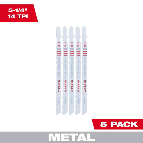 5-1/4" 14TPI T-Shank Metal Cutting Bi-Metal Jig Saw Blades, 5 Pack image number 0