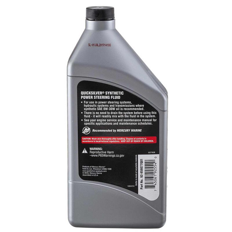 858077Q01 Power Steering Fluid SAE 0W-30, Full Synthetic – 32 Oz. Bottle image number 1