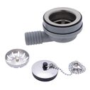 2" Drain, 95 Degree Drain, Low Profile w/Strainer, 1" Hose Barb, w/Chain Stopper Brushed Finish image number 0