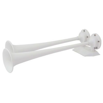 White Epoxy Coated Dual Trumpet Air Horn, 12V