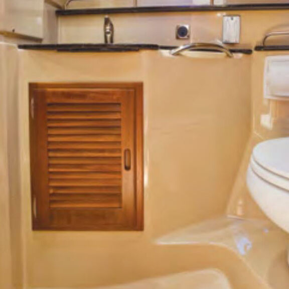 15" x 15" Teak Louvered Door & Frame, Left Hand Opening image number 1