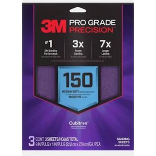 3M Pro Grade Precision Faster Sanding Sheets w/ NO-SLIP GRIP Backing SHR150-PGP-10T, 9" x 11", 150 Gr, 10 Sht/pk