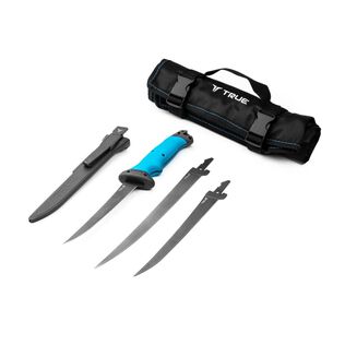 TRUE Swift 3 Blade Fish Fillet Knife Kit with TPR Handle, Sheath & Storage Wrap