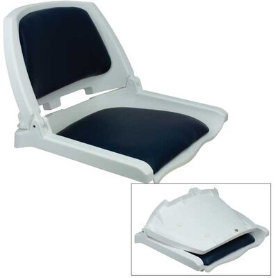 Traveler Folding Seat, White with Blue Cushion