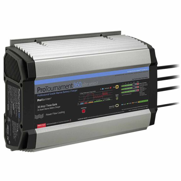 ProTournament360 Elite Series Onboard Waterproof Smart Marine Battery Charger with Turbo Charge Mode and Power Flow Cooling, 36 Amp, 3-Bank image number 1