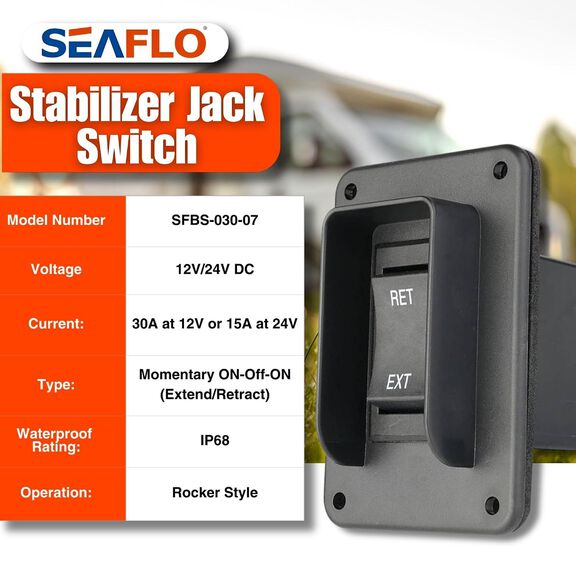 SEAFLO Power Stabilizer Jack Rocker Switch with Wiring Harness, 30A, 12V/24V image number 2