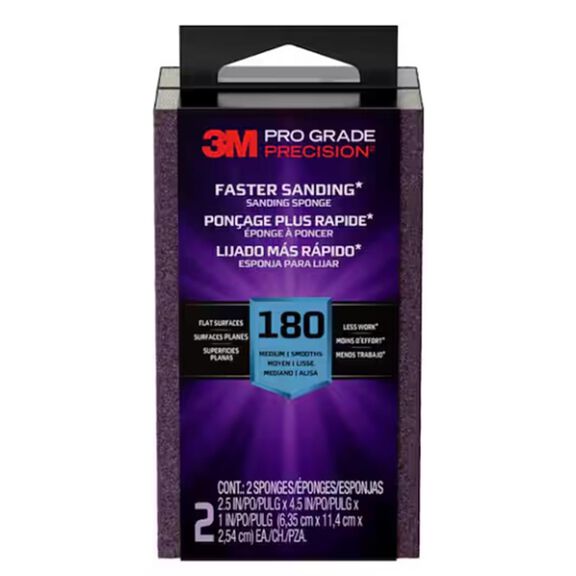 Pro Grade Precision&trade; Faster Sanding Sanding Block Sponge, 2.5 x 4.5 x 1in, 180 grit, 2 each/pack image number 0