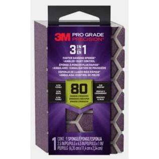 3M Pro Grade Precision 3-in-1 Sanding Sponge DCDA80-PGP-1T, 2.5" x 4.5" x 1", 80 grit, Coarse, 12/case