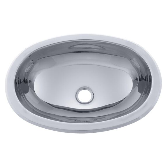 Oval Sink Ultra-Mirror Finish, 304 Stainless Steel, 1-1/2" Drain, SoundKOTE, With Studs image number 1