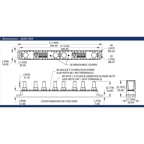 PowerBar - Eight M10(3/8") Studs +8 Circuits (#8) - 600 Amp image number 3