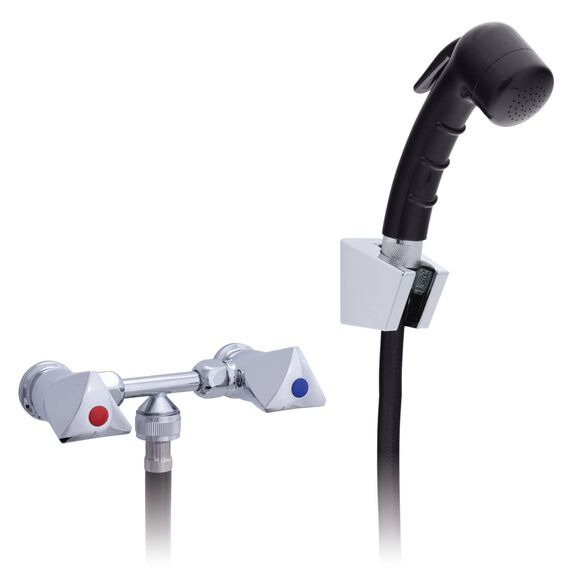 Trinidad 2H External Shower Mixer Small Black Sprayer, 6' Black Rubber Hose Chrome/Black image number 0