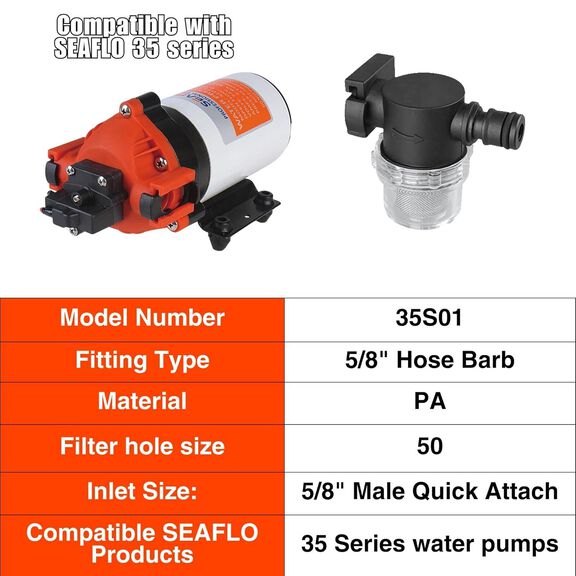 SEAFLO 35S01 Inline Water Pump Filter with 5/8 in. Quick Attach image number 2