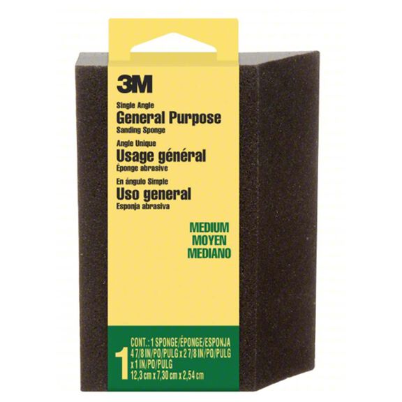 3M General Purpose Sanding Sponge CP041-12-CC, Single Angle, 2 7/8" x 4 7/8" x 1", Medium, 1/pk, 12 pks/cs image number 0