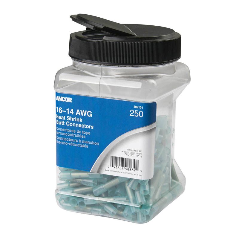 16-14 AWG Heat Shrink Butt Connectors, Blue, 250-Pack image number 0
