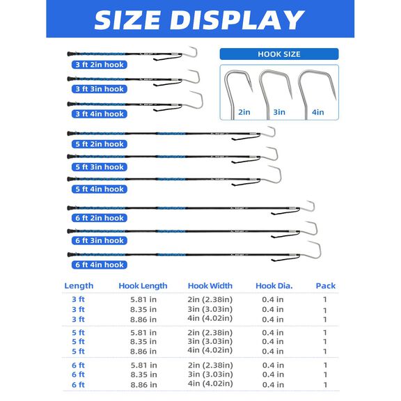 BLUEWING Fiberglass Gaff with 2in Stainless Steel Hook 6ft image number 5