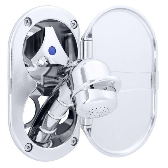 Trinidad Transom Shower Cold Only, Chrome Cup & Lid, Small Chrome Sprayer, 10' White Rubber Hose, Chrome Trinidad Handle image number 2