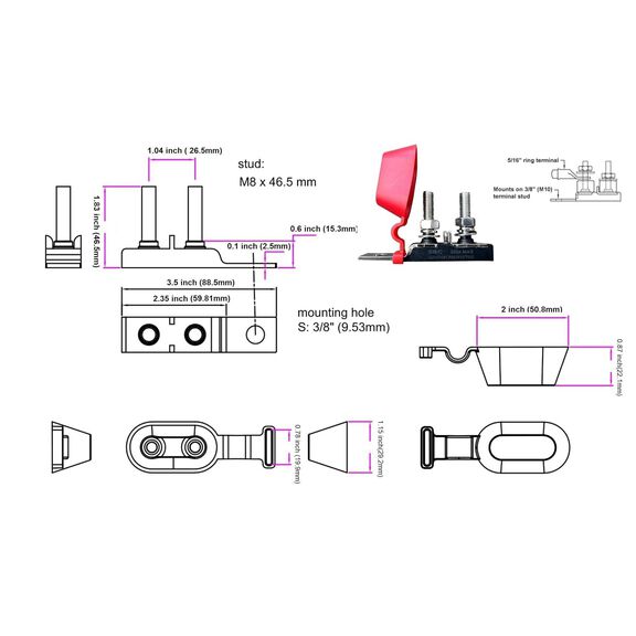 South Bend Components Marine Rated Battery Fuse Dual Terminal Block, 300A Max image number 2