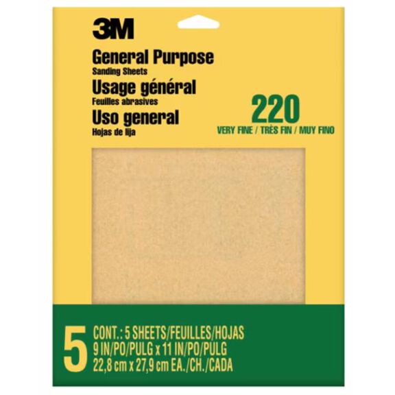 3M Aluminum Oxide Sandpaper Very Fine, 9000NA, 9" x 11", 5/pk image number 0