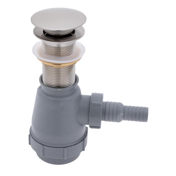 1-3/4" Drain, Touch Trap Sink Drain with Cover no Overflow, 3/4" & 1" Hose Barb Brushed Nickel image number 0