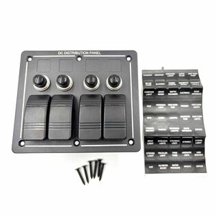 Illuminated Rocker Switch Panel with Breakers - 4-Gang, 12V DC