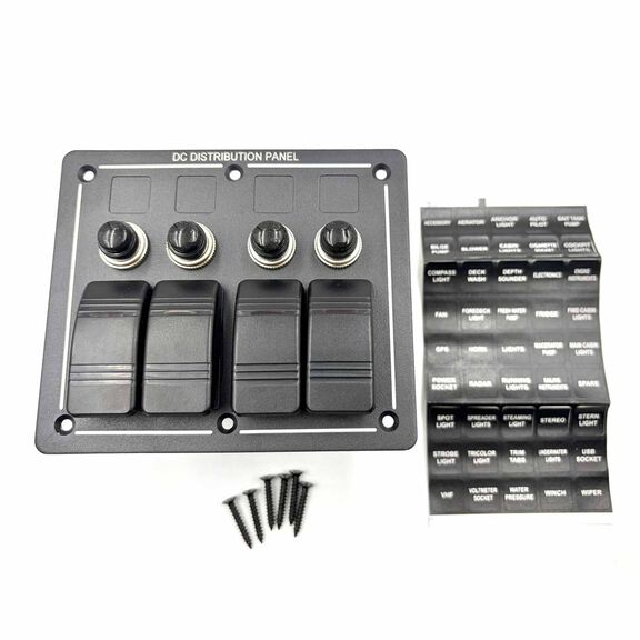 Illuminated Rocker Switch Panel with Breakers - 4-Gang, 12V DC image number 0
