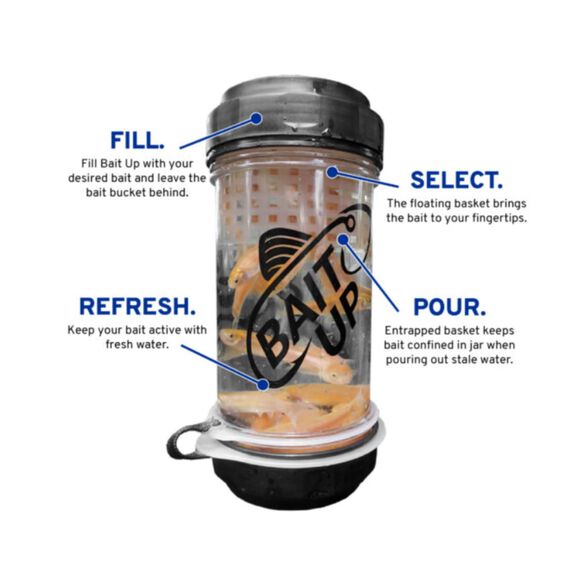 Bait Up Live Bait Containerfor Fishing, Dual-Lid Design and Floating Basket Technology &ndash; Durable, Clear, Easy Access for Fishing Enthusiasts &ndash; Keep Bait Fresh and Accessible Clear 20oz image number 1