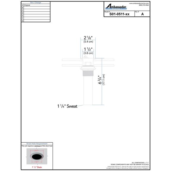 1-1/2" Drain, Flip Drain with Overflow, Straight, 1-1/4" Sweat Brushed Nickel image number 3
